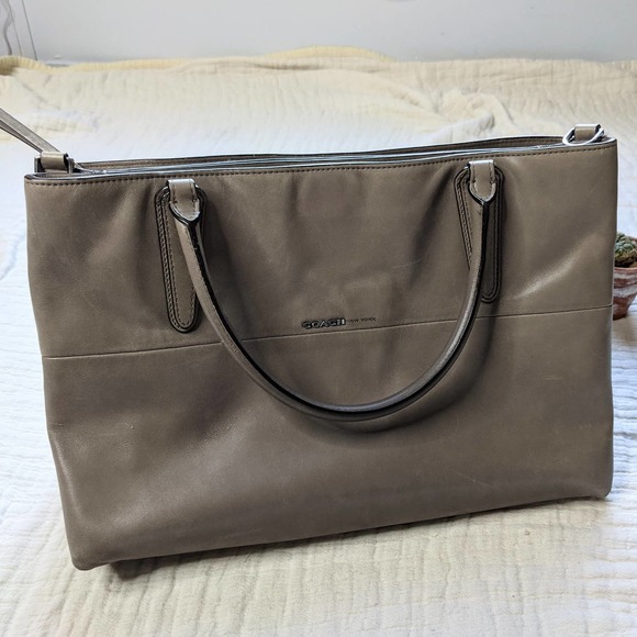 Coach Borough Napa Soft Leather Satchel Tote in Earth Gray - Picture 2 of 12